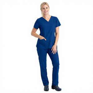 Tenues d'infirmières 2 pièces pour femmes, coupe droite, taille extensible, fonctionnelles, de haute qualité, couleur unie, col montant, logo personnalisé - Product Image 1