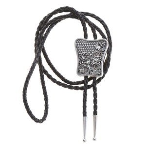 Collier pendentif en métal de haute qualité, style western <span class=keywords><strong>cowboy</strong></span>, motifs floraux et végétaux, avec attache bolo en cuir. - Product Image 3