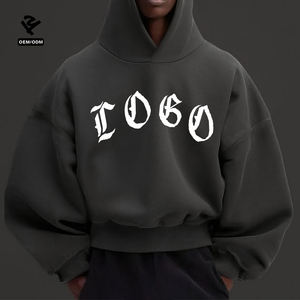 F5716 Custom <strong>Hoodies</strong> Heavyweight Streetwear Crop Cut Big Hoodie Solid Boxy Fit Oversized Cropped <strong>Hoodies</strong> Mens Winter Clothes - Product Image 1