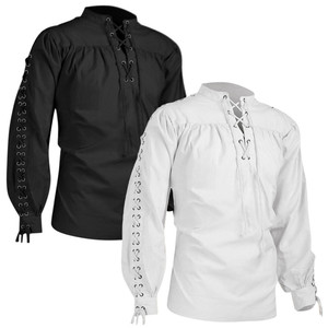 Chemises médiévales Hommes Tunique Pirate Costume Gothique Mariés Vintage Top À Volants Manches Décolleté Cordon Chevalier Cosplay Top - Product Image 2