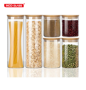 IKOO hot sale wholesale food storagd container food jars glass canister with bamboo lid