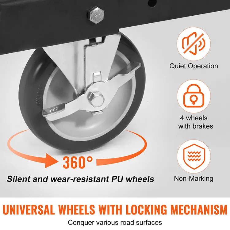 JH-Mech Carrinho com estrutura para mesa e cadeira dobrável pesada com revestimento em pó para rodas silenciosas de metal com capacidade de transporte