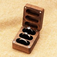 Boîte à bagues en bois à trois compartiments, boîte à bijoux magnétique en noyer noir, boîte de rangement pour bijoux, boîte à bagues de mariage haut de gamme, cadeau de Noël