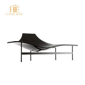 Sillón largo de cuero negro de alta calidad, sillón minimalista moderno para sala de estar - Product Image 1