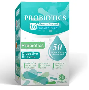 Serat & Vitamin C Multi Enzim & Prebiotik untuk Kesehatan Usus, Probiotik untuk Kesehatan Pencernaan 100 Miliar CFUs untuk Pria Wanita