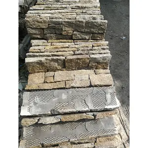 야외 벽 클래딩을위한 인증 된 천연 슬레이트 문화 석재 시멘트 백 스택 패널 분할 표면 마감