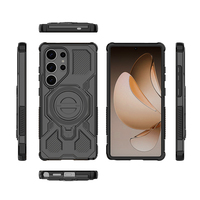 Coque arrière pour Samsung S25 Ultra, PC + TPU, support 360°, charge sans fil, compatible S25 Plus, S25 Edge, S25 FE