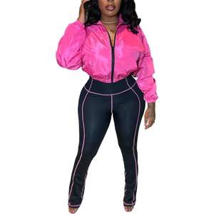 ชุดวอร์มผู้หญิงสไตล์ยุค 90 รุ่นคัสตอม ปี 2026 ไซส์พลัส เสื้อครอปท็อปและกางเกงขายาวผ้ายืด ซิปคอตั้ง แขนยาว ชุดสำหรับฤดูใบไม้ร่วงสุดเซ็กซี่ - Product Image 1