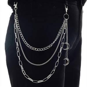 Cadena de cintura geométrica de metal punk con colgante de luna, cadena de cuerpo de moda hip hop de varias capas para hombres y mujeres, uso diario, aleación de zinc. - Product Image 1
