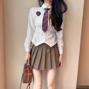 Jk Uniform Set For Women Long Sleeve Shirt And Pleated Skirt Solid Color Oxford Fabric Autumn Casual Schoolwear - Product Image 4
