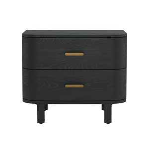 Black Nightstand with Two <b>Drawers</b> Modern Minimalist Design Bedroom <b>Storage</b> Unit - Product Image 1