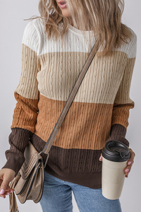 Maglione Pullover Vintage a Righe da Donna Autunno/Inverno Stile Preppy con Collo a Risvolto Maglia Larga Lunga con Contrasto di Colore Logo Frontale OEM - Product Image 3