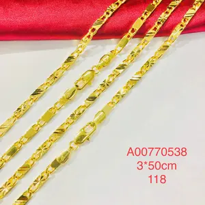 Necklace For Men Xuping Cuban Figaro Jewelry Dubai 24K Gold Plated Chains Necklace For Men