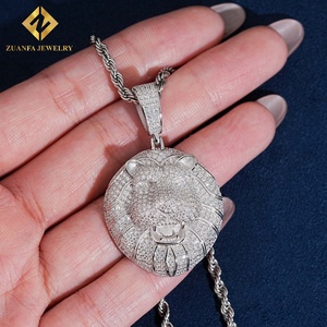 Pendentif tête de lion entièrement pavé de moissanite, style hip-hop, en argent 925 plaqué or - Product Image 4