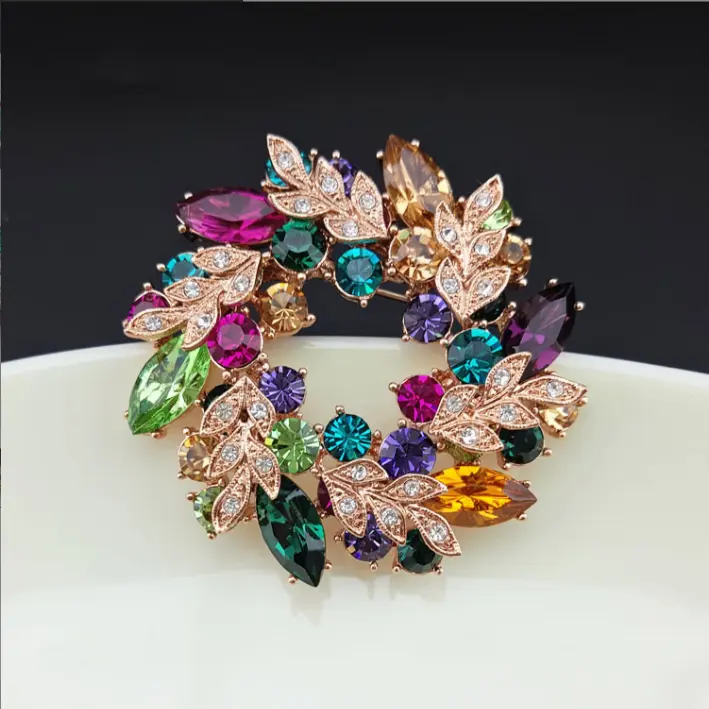 Women Crystal Rhinestone Golden Brooch Pins Chinese Redbud Flower Jewelry Female Brooches for Girls Scarf 2022 New Jewelry