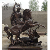 Décoration de jardin d'extérieur BLVE, sculpture religieuse en métal antique, statue en bronze de Saint George et du dragon