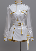 Costume de scène K-Pop pour femme East Costume, combinaison en cuir verni blanc et or avec manches transparentes, en stock