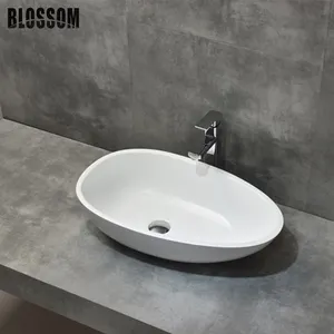 Lavabo Poly Marble Stone Resin Bath Vanity Countertop Egg Shape Art Bathroom Hand Washing Basin