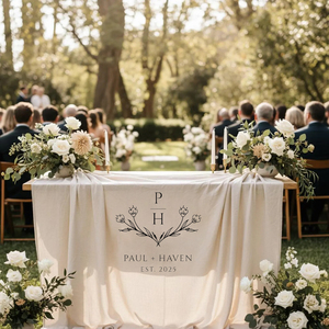 <span class=keywords><strong>Runner</strong></span> da Tavolo Personalizzato per Matrimonio con Nomi degli Sposi, Striscione in Lino Personalizzato per Cerimonia, Decorazione per Tavoli degli Sposi - Product Image 1