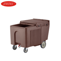 Bacs de transport isothermes Jiwins NSF pour hôtel, en plastique gris PE/PU, 110 L, chariot à glace mobile, chariot à roulettes avec couvercle coulissant