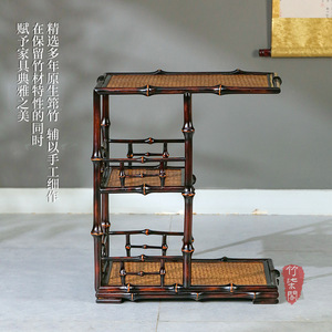 Chinese Style <b>Bamboo</b> Tea <b>Table</b> Three Tiered Storage Rack For Living Room Coffee <b>Table</b> With Woven Top And Shelf - Product Image 3