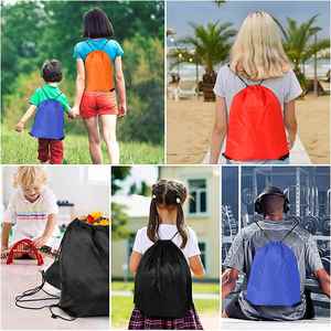 Sac à dos en polyester uni avec logo, sac de voyage et de rangement en chanvre pour hommes et femmes, sac à cordon de serrage, vente en gros - Product Image 6