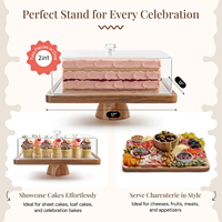 Support à gâteau en bois d'acacia avec couvercle, plateau à charcuterie 2-en-1, planche à découper, plateau en bois, 16 x 12 pouces, carré, plateaux en bois pour gâteau de mariage