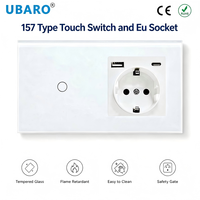 Enchufe de Pared con Carga Rápida PD de 20 W, Panel de Vidrio Tipo 157, Interruptor Táctil con Puerto USB Tipo C, Tomacorriente para el Hogar y la Oficina