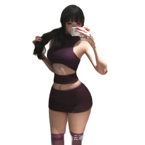Conjunto de suéter morado sexy con aberturas, lencería sexy, falda ajustada y uniforme qqny seductor para mujer. - Product Image 2