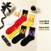 Chaussettes en coton jacquard unisexe à motif flamme, style street punk, personnalisables avec logo OEM, vente en gros