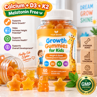 Groei Gummies voor Kinderen, Ondersteuning Botontwikkeling, Calcium, Vitamine D3, K2, Zink, Suiker Vrij, Private Label, Groothandel