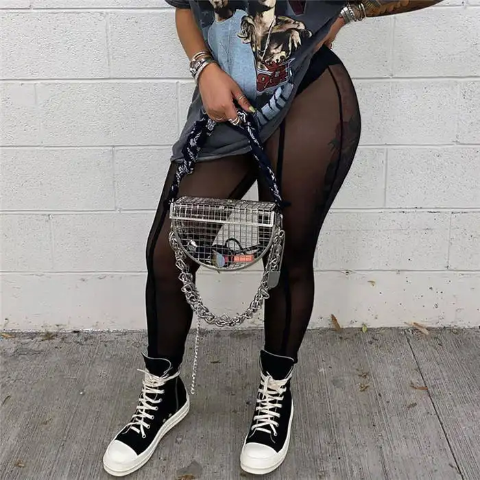 New Arrivals 2022 Going Out Clothes Sexy Club Black Mesh Leggings Pants For Women Casual Pants