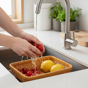 Panier de rangement en rotin rectangulaire marron avec poignée pour la cuisine, la chambre, les cosmétiques, les fruits, le pain - Product Image 4