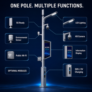 Intelligenter Straßenlaternenmast CCTV-Kamera LED-Bildschirm 5G AC-Betrieben WLAN EV-Ladestation Aluminium IP66 Multifunktional Stadt Außenbereich - Product Image 2