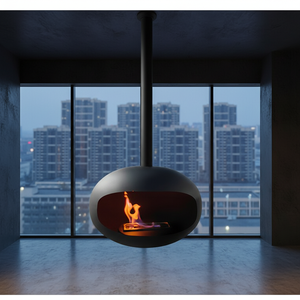 Cheminée suspendue de luxe au bioéthanol, montage au plafond, foyer à feu véritable, chauffage éco-responsable pour hall d'hôtel - Product Image 5