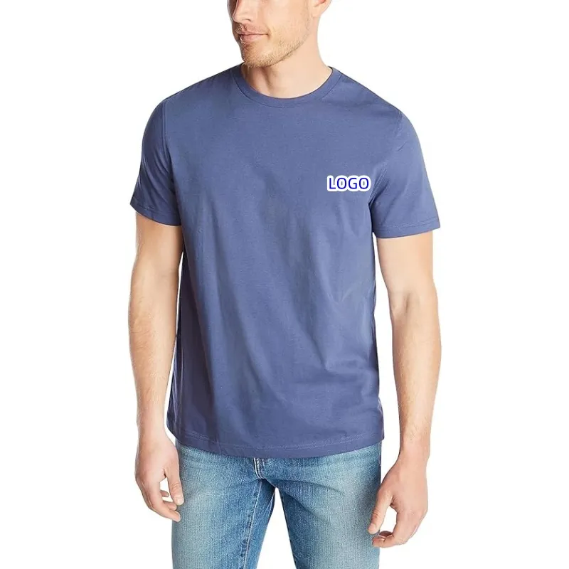 男性用カスタムTシャツ伸縮性通気性リブクルーネックプレーン軽量メンズTシャツ