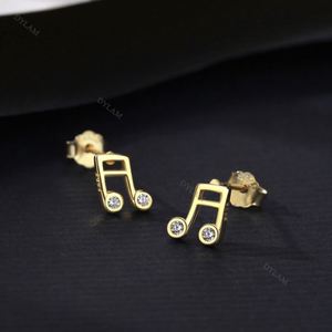 Dylam Trendy Sterling S925 <b>Silver</b> With 18k Gold Plated Musical Note <b>Stud</b> Earrings for Girl - Product Image 2