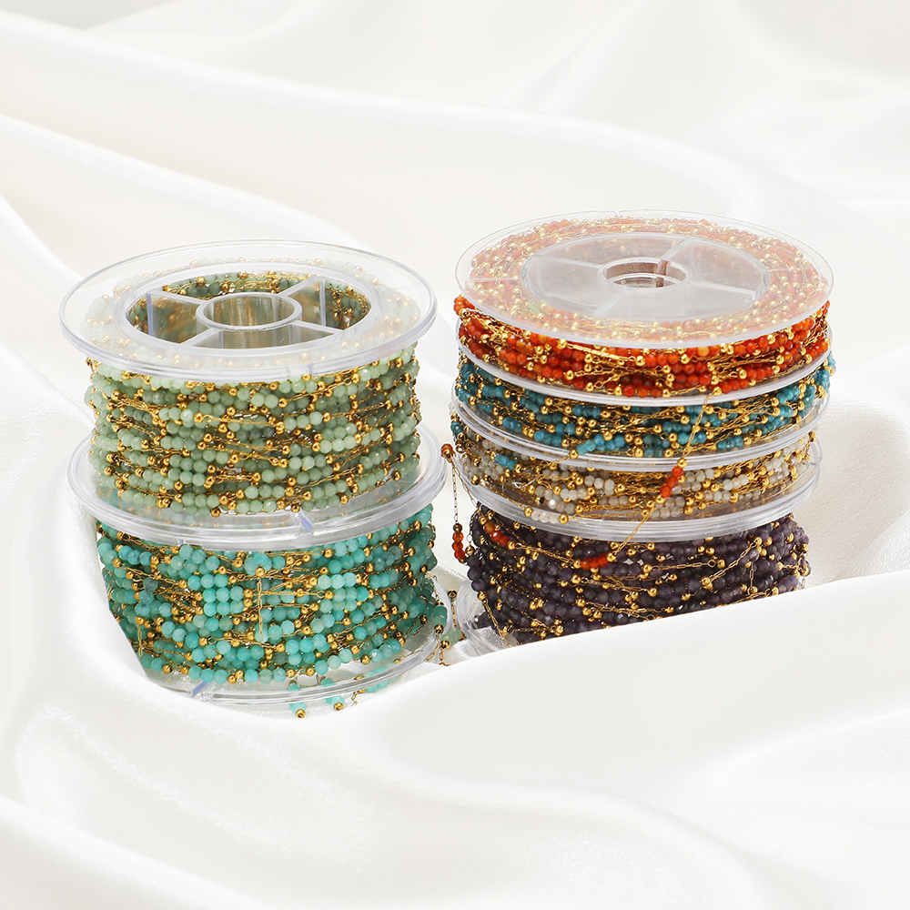 Hot Selling Stainless Steel Gold Plated Colorful 3mm Crystal Bead Chains for Necklace Bracelet Making Bulk