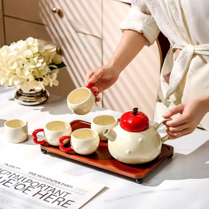 ชุดกาแฟและชาพอร์ซเลนดีไซน์ทันสมัยเรียบง่าย เป็นมิตรกับสิ่งแวดล้อม ทนทาน พร้อมถ้วยและกาน้ำชา เหมาะสำหรับของขวัญขึ้นบ้านใหม่ ของขวัญแต่งงาน ใช้ในบ้าน - Product Image 2