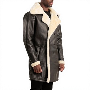 Manteau d'hiver long pour homme en cuir véritable, écologique, respirant, imperméable, col mandarin, double boutonnage, rembourré 320g, boutonné - Product Image 3