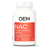 Comprimés de NAC (N-acétylcystéine) en gros pour marque privée OEM, 120 unités à 1000 mg pour distributeurs en gros