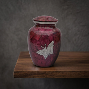 Urne funéraire en laiton doré artisanale indienne, 200 pouces cubes, durable, pour cendres, vase funéraire, décor papillon, décoration de table - Product Image 1