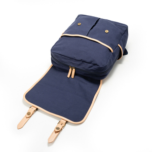 Classic Navy Canvas <b>Laptop</b> <b>Backpack</b> with Leather Straps and Buckle Closure Unisex Softback 20-39L Durable Design - Product Image 4