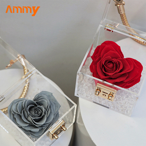 Caja de flores acrílicas hechas a mano, caja cuadrada de flores preservadas, tipo corazón para Navidad, Día de San Valentín, regalo favorito de la floristería - Product Image 6