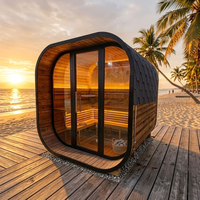Pengiriman Cepat Rumah Sauna Kaca Panorama Tradisional Ukuran Besar dari Kayu Cedar Merah dengan Pemanas Listrik Harvia 6KW untuk Dijual