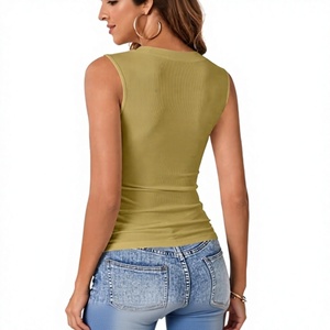 Top sin mangas de punto verde oliva para mujer, cuello redondo, estilo sexy para discoteca, longitud regular - Product Image 5