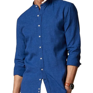 Haute qualité 100% coton hommes décontracté coupe ajustée à manches longues couleur unie personnalisable respirant conception fil teint pour l'automne - Product Image 4