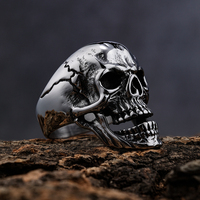 Anneaux de crâne punk pour hommes, en acier inoxydable, lourds, gothiques, vampires, hip-hop, rappeur, vente en gros