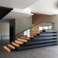 Ace Escalier flottant préfabriqué en acier au carbone moderne Mono Beam Escalier en bois de hêtre et de chêne Escalier d'intérieur Design pour maisons