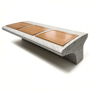 Banc en béton courbé avec assise en bois massif, résistant aux intempéries, pour projets immobiliers commerciaux et urbains - Product Image 2
